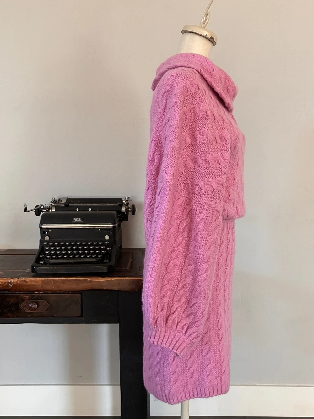 Free People Sweetheart Cable Knit Cowl-Neck Sweater Dress in Pink - Size Medium